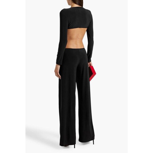 Norma Kamali Black Open-Back Stretch-Jersey Wide-Leg Jumpsuit - XS / FR 34 - Picture 12 of 15